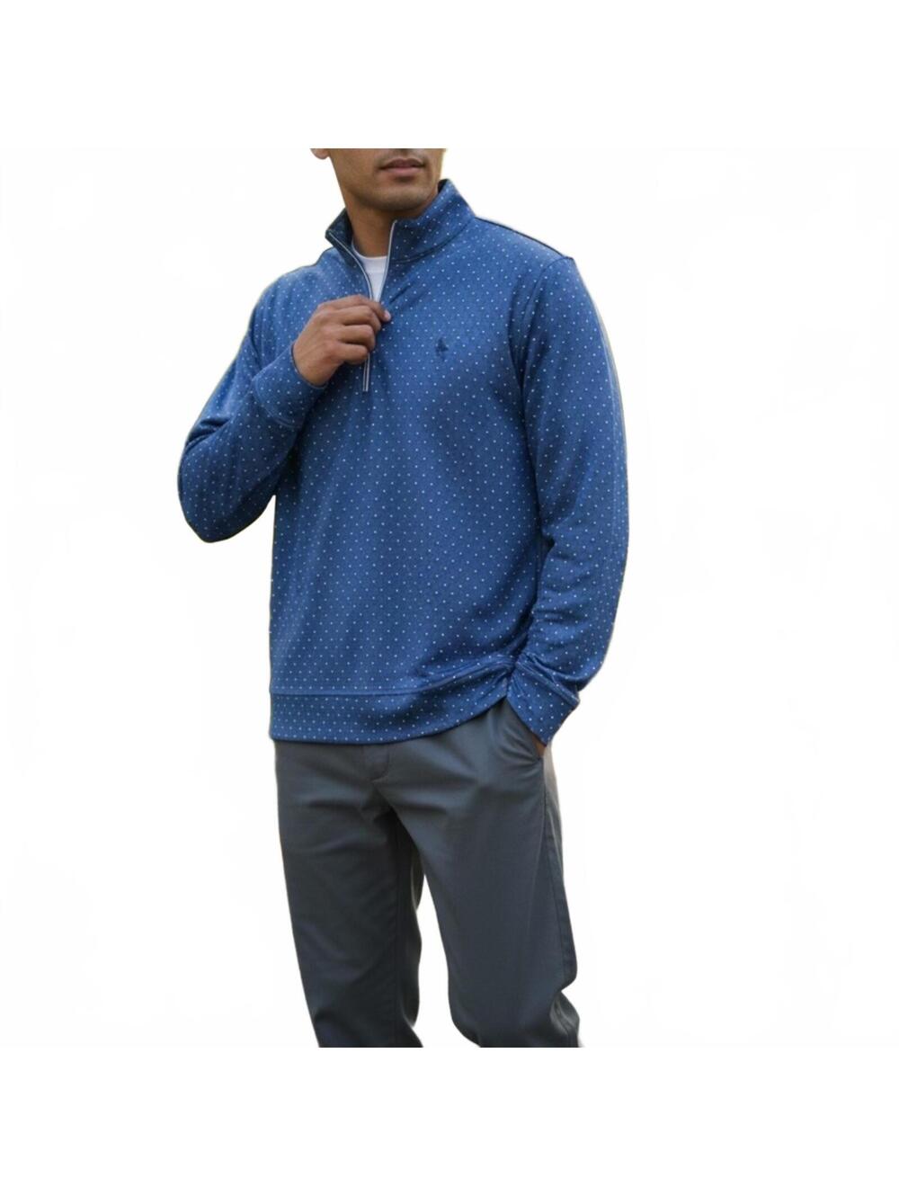 Tailorbyrd Navy Polka Dot Quarter-Zip Pullover